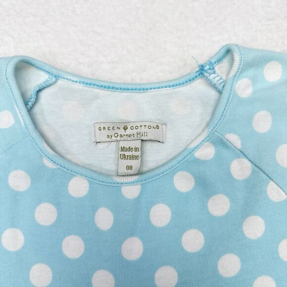 Garnet Hill Dress Size 8 Blue Polka Dot Mini Green Cotton Tiered Shift Summer - Picture 4 of 9